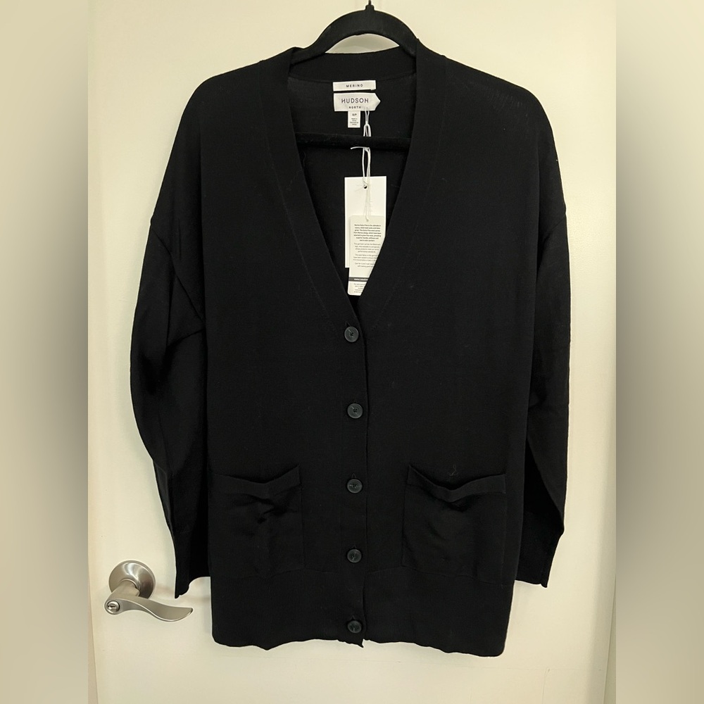 Hudson Women's Black Merino Wool Cardigan Sweater